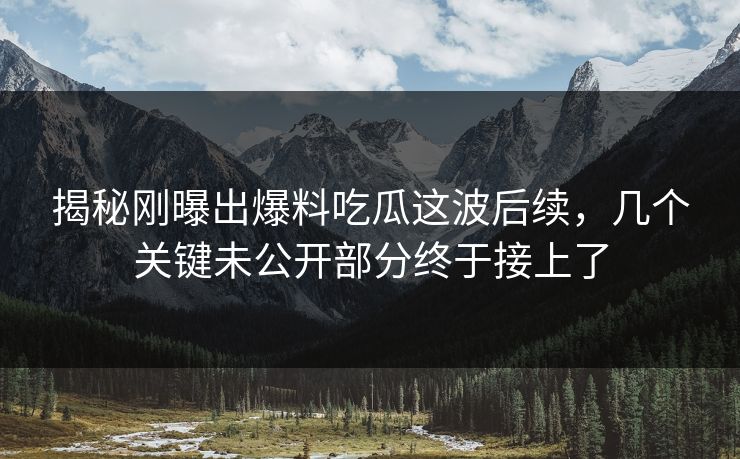 揭秘刚曝出爆料吃瓜这波后续，几个关键未公开部分终于接上了